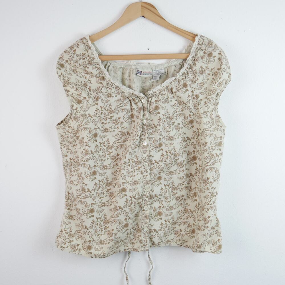 Vintage Y2K Milkmaid Top Dainty Floral‎ Eyelet Corset Back Prairie Western Large
